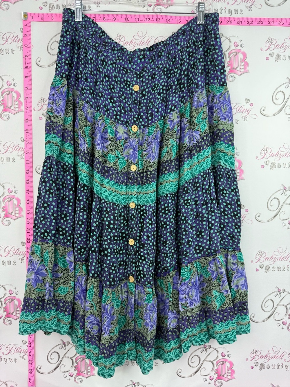 Casual studios skirt Bohemian Maxi Skirt in Navy with Teal & Purple Floral